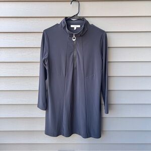 Sympli Zest Pleat High Neck Tunic Zip Up Top Gray Long Sleeve Women's Size 10